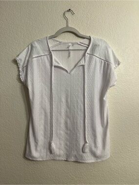 Collection B White Eyelet Tie-Front Short Sleeve Top